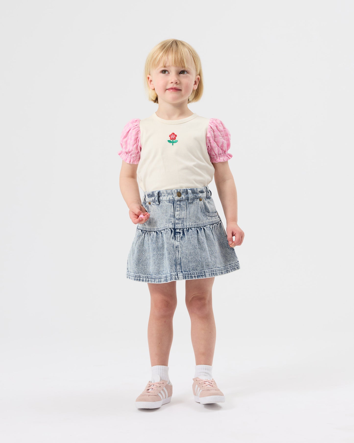 Goldie + Ace Pinstripe Peplum Denim Skirt