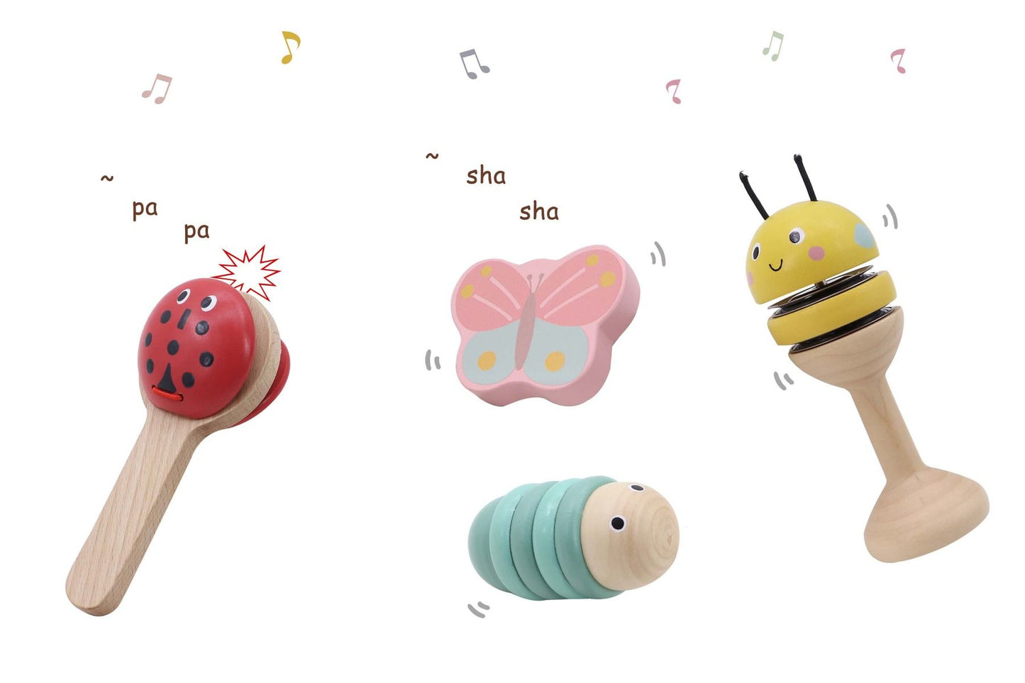 Wooden Happy Spring Animals Musical Instruments Set