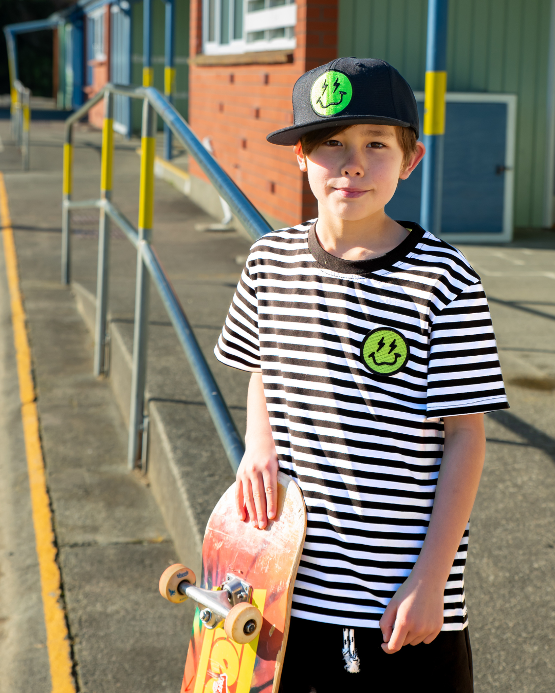 Band of Boys Black Striped Smiley Tee