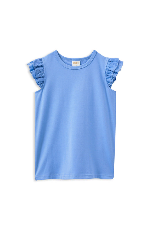 Milky Blue Broderie Frill Tee