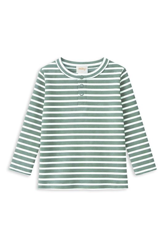 Milky Fern Stripe Henley Long Sleeve Tee