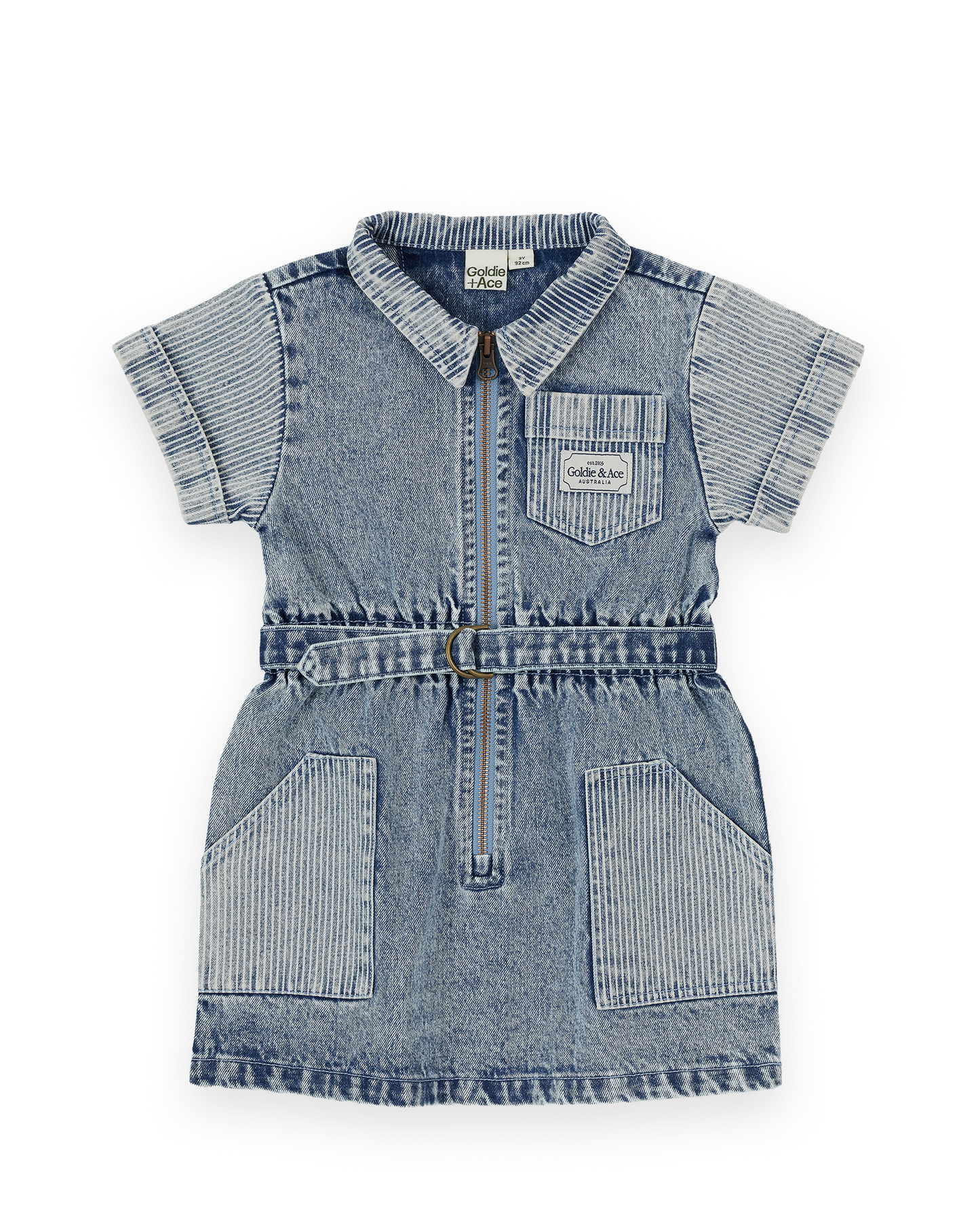 Goldie + Ace Piper Pinstripe Denim Belted Dress