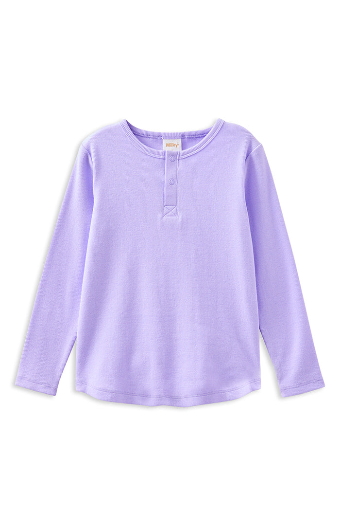 Milky Lavender Henley Long Sleeve Tee  *Pre-Order*