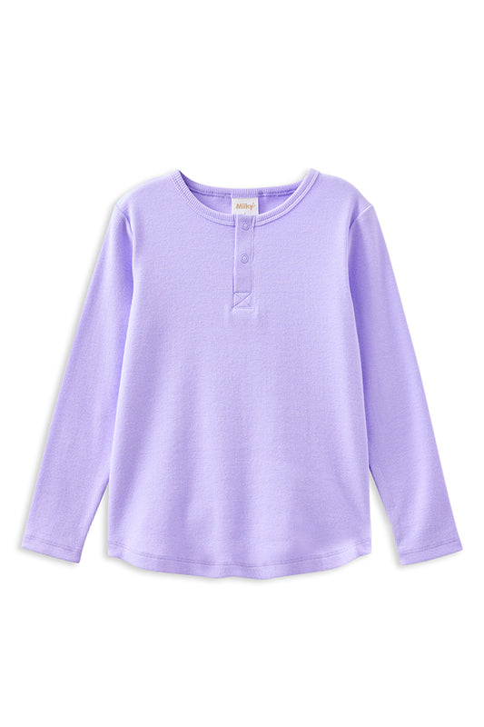 Milky Lavender Henley Long Sleeve Tee  *Pre-Order*