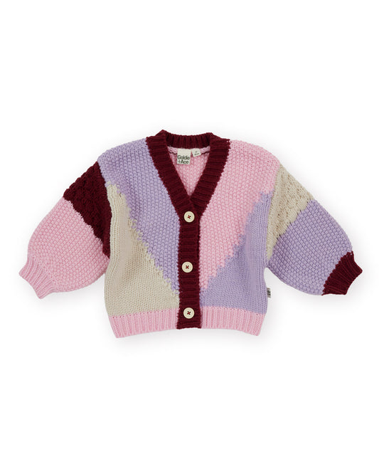 Goldie + Ace Colour Block Knit Cardigan Pink | Purple