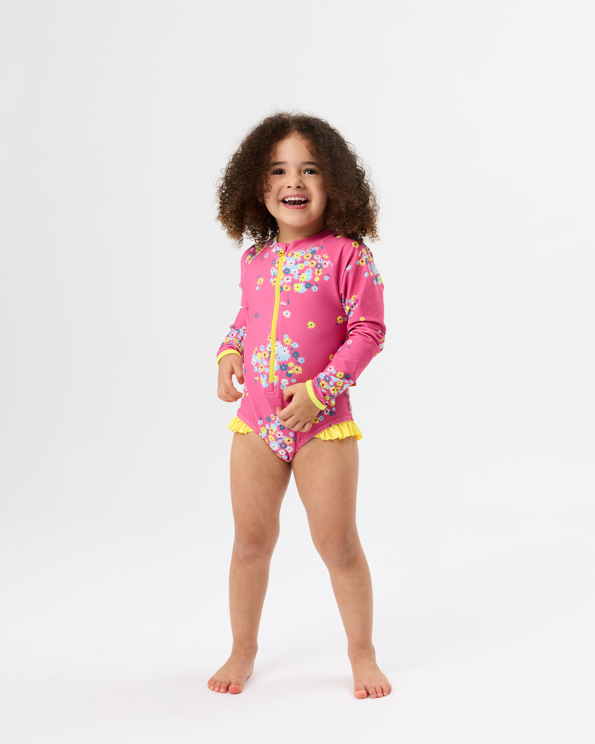 Goldie + Ace Floral Long Sleeve Frill Swimsuit