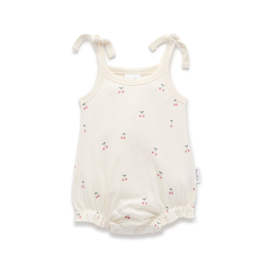 Aster & Oak Cherry Bubble Romper Natural