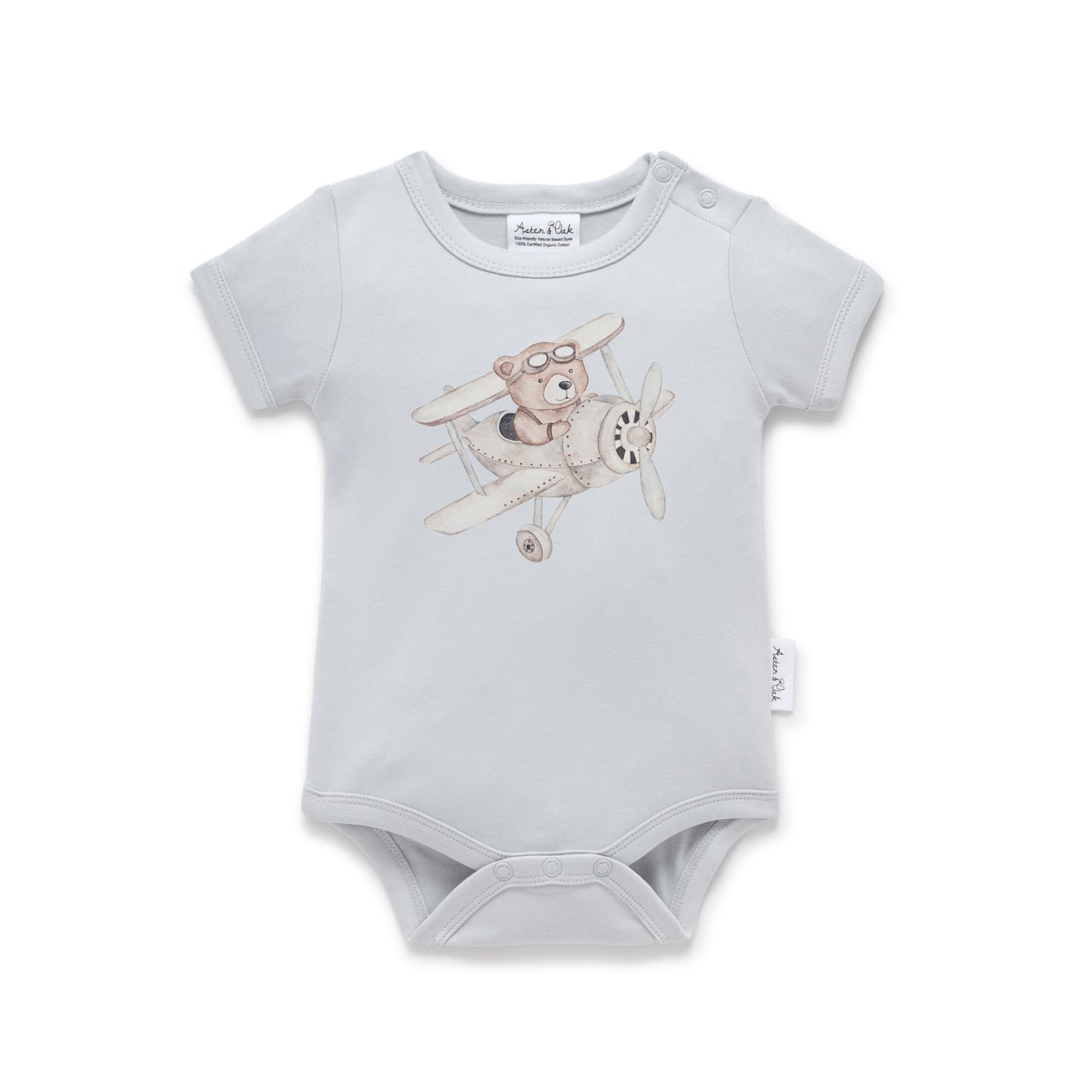 Aster & Oak Flying Oli Bear Print Onesie Blue