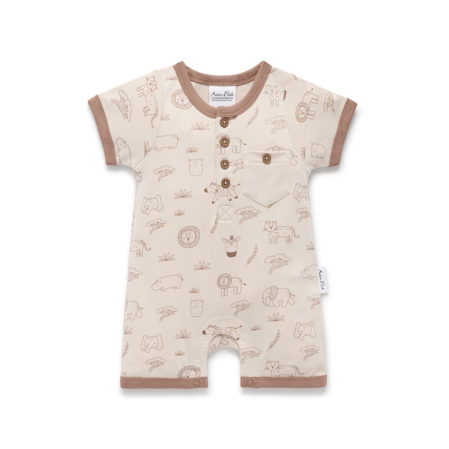 Aster & Oak Safari Henley Romper Beige