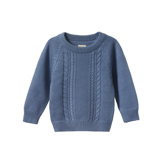 Nature Baby Billy Jumper Dusky Blue Cable Knit