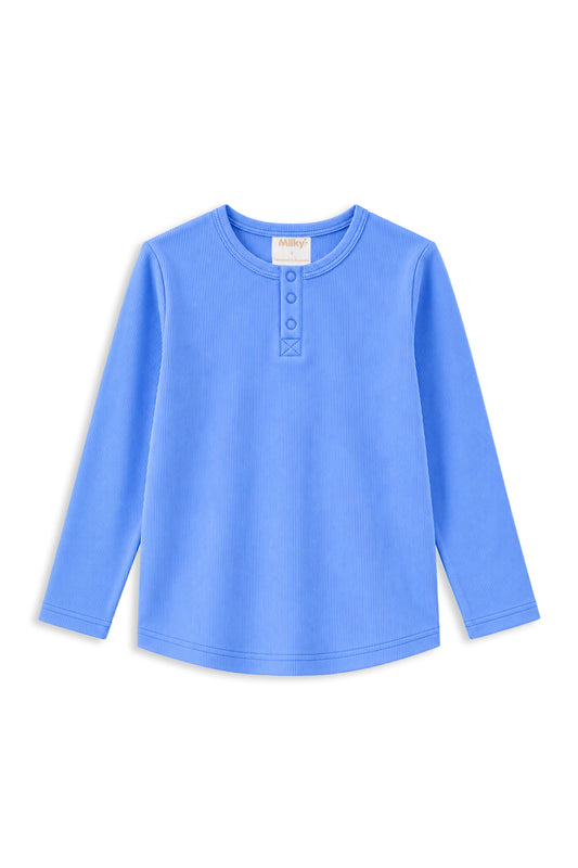 Milky Blue Henley Long Sleeve Tee