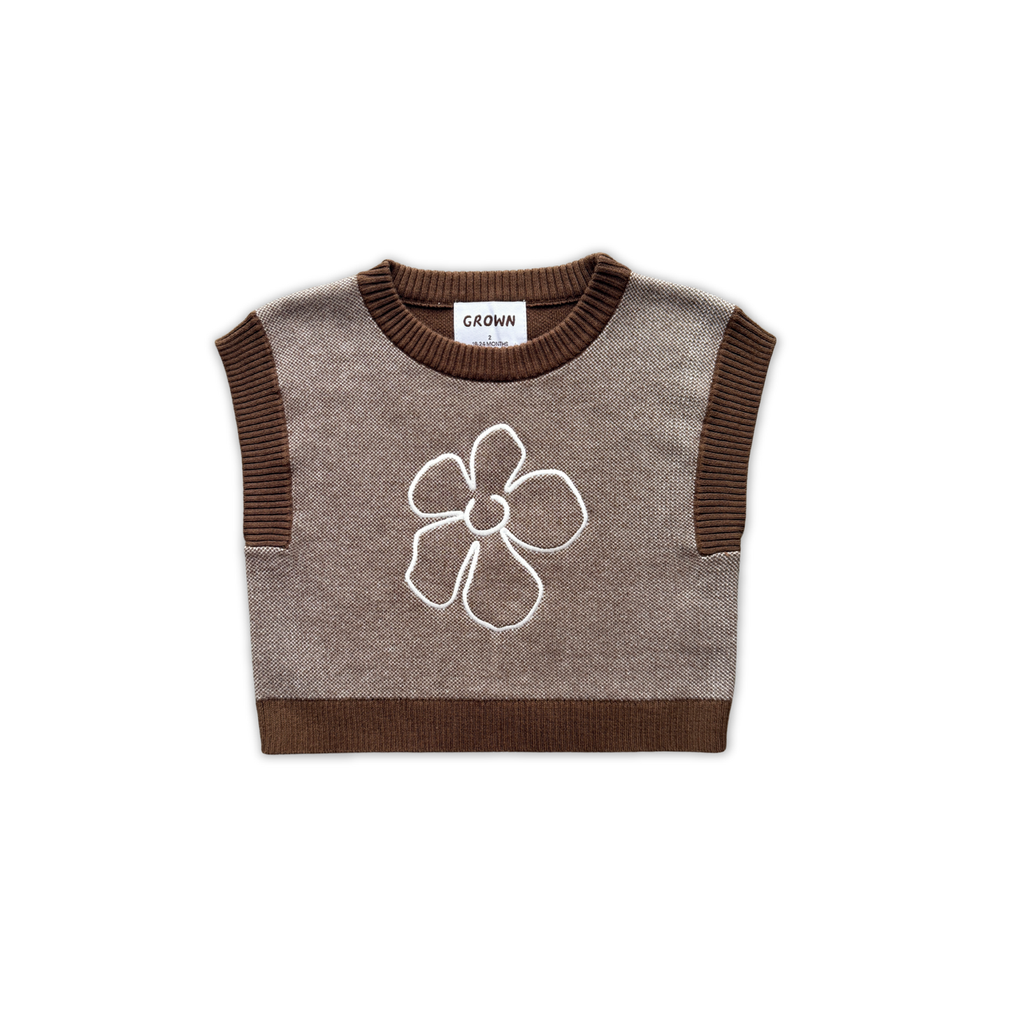Grown Organic Fields Embroidery Knit Vest Espresso