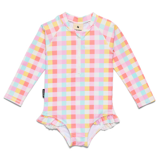 Crywolf Long Sleeve Swimsuit Pop Gingham