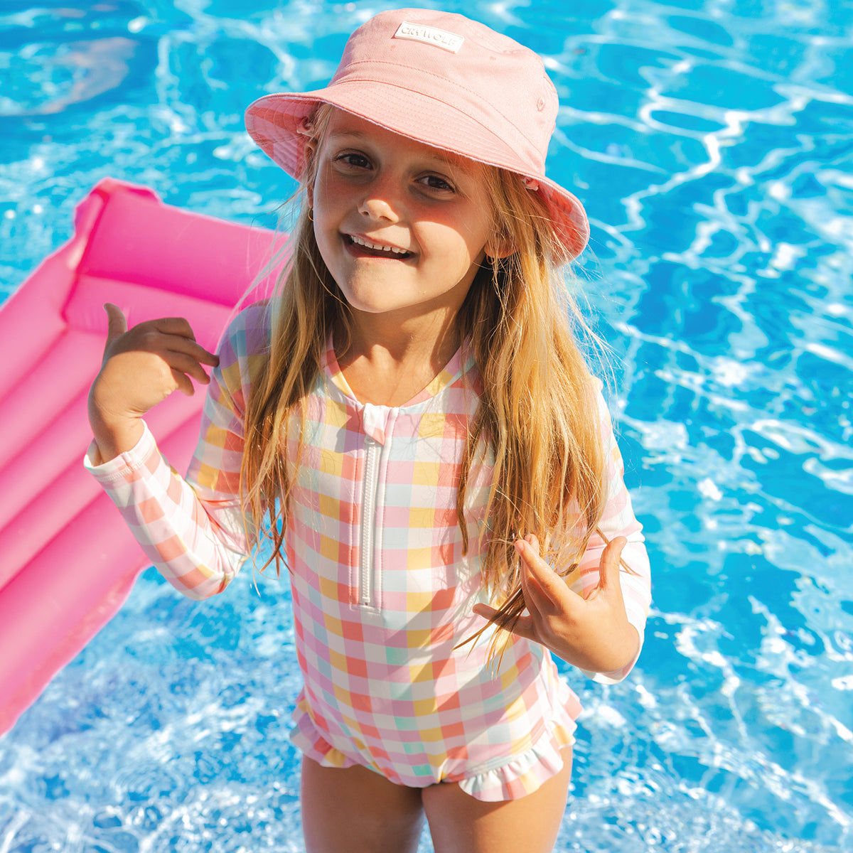 Crywolf Long Sleeve Swimsuit Pop Gingham