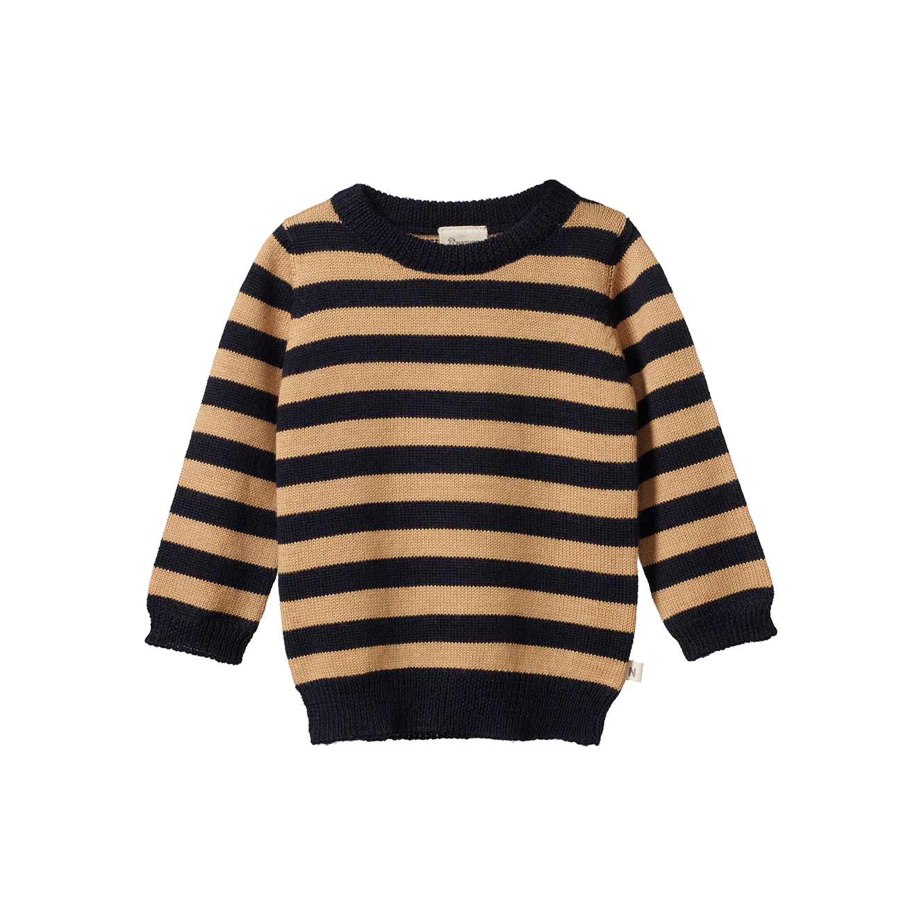 Nature Baby Merino Knit Pullover Navy/Caramel Stripe