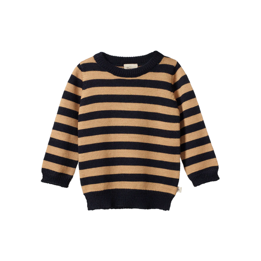 Nature Baby Merino Knit Pullover Navy/Caramel Stripe