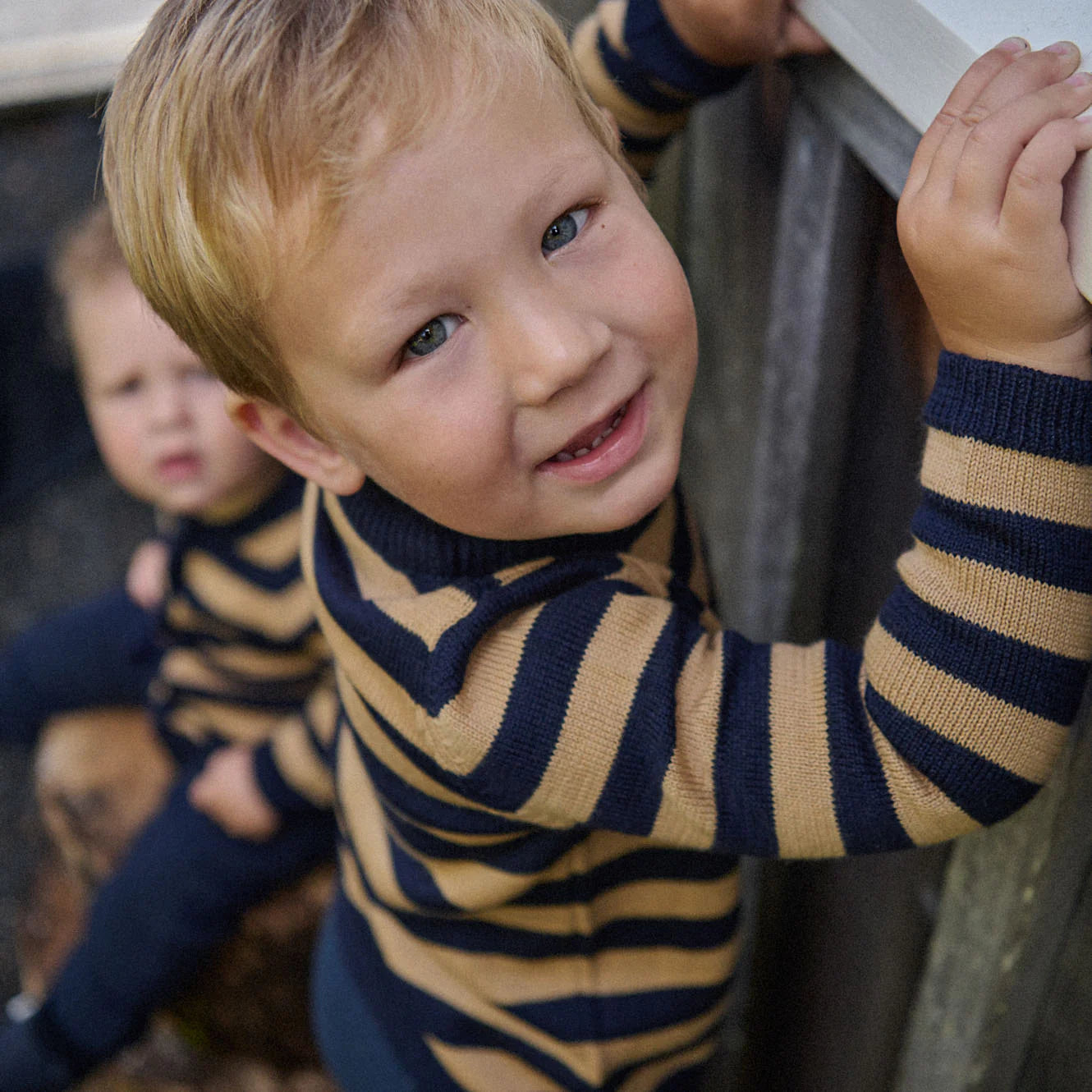 Nature Baby Merino Knit Pullover Navy/Caramel Stripe