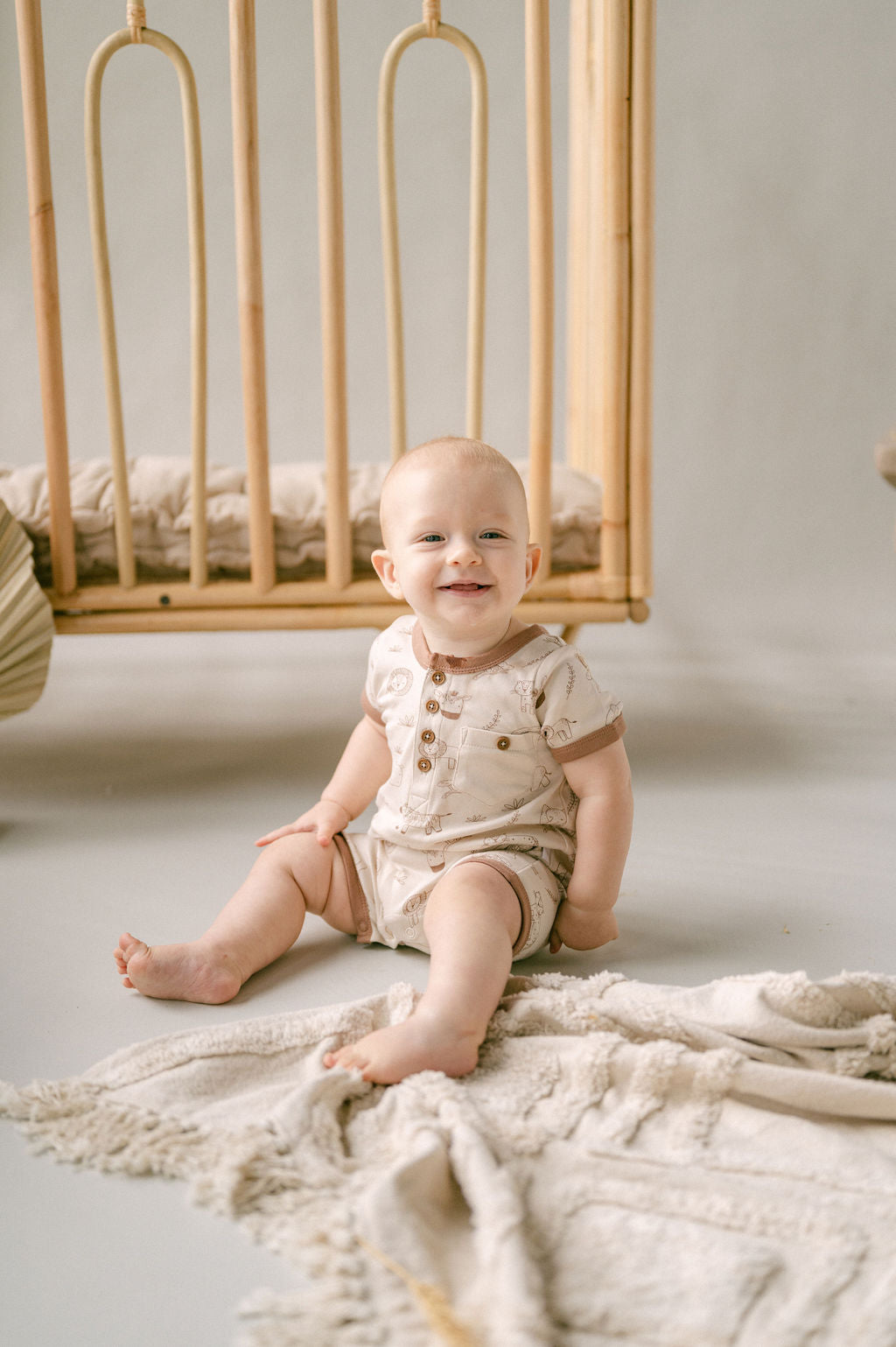 Aster & Oak Safari Henley Romper Beige