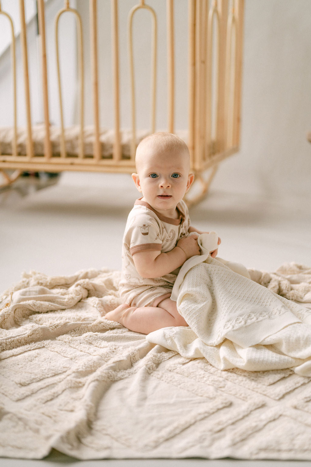 Aster & Oak Safari Henley Romper Beige