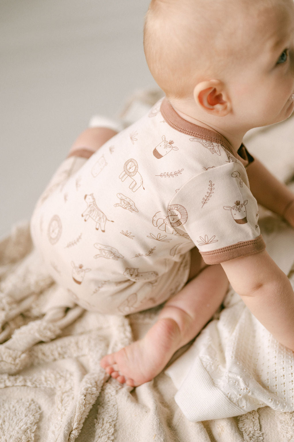 Aster & Oak Safari Henley Romper Beige