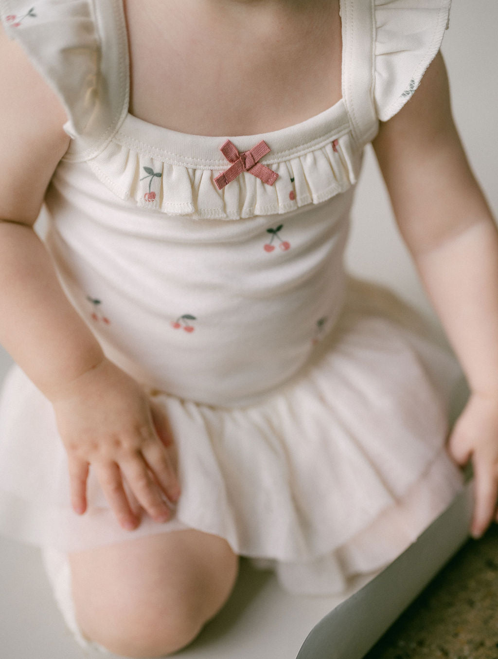 Aster & Oak Cherry Tutu Singlet Onesie Natural