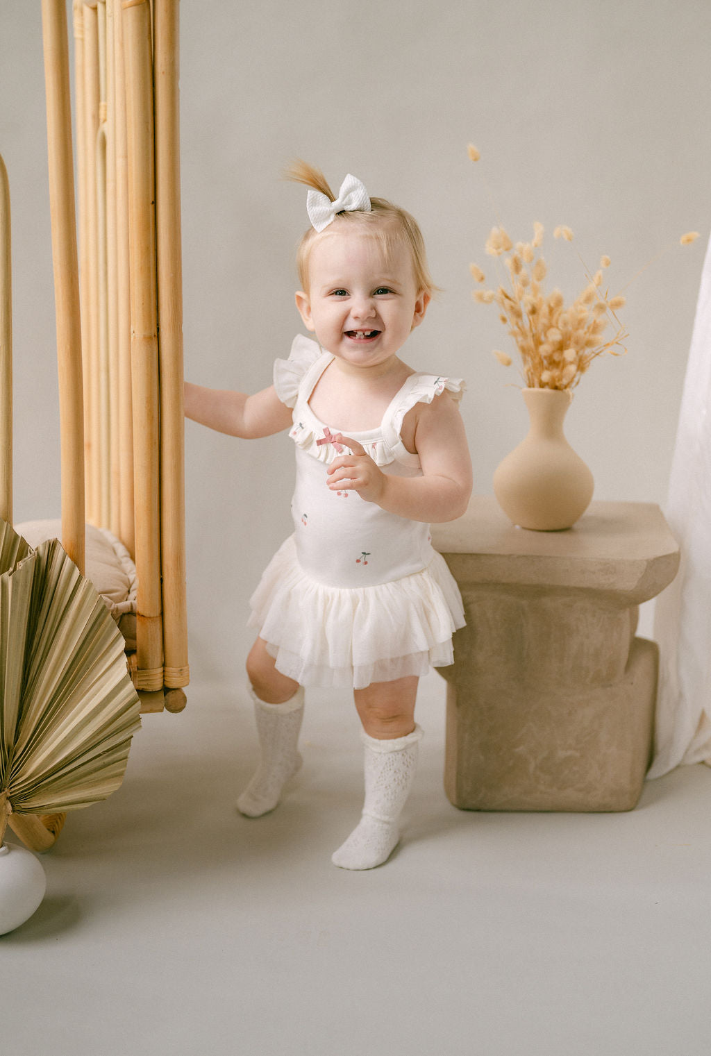 Aster & Oak Cherry Tutu Singlet Onesie Natural