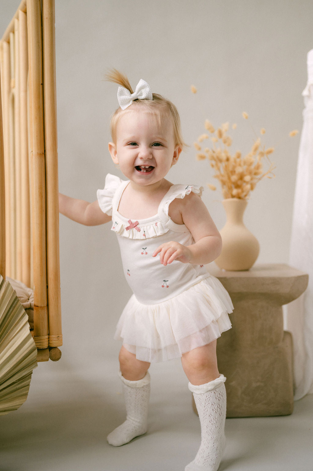Aster & Oak Cherry Tutu Singlet Onesie Natural