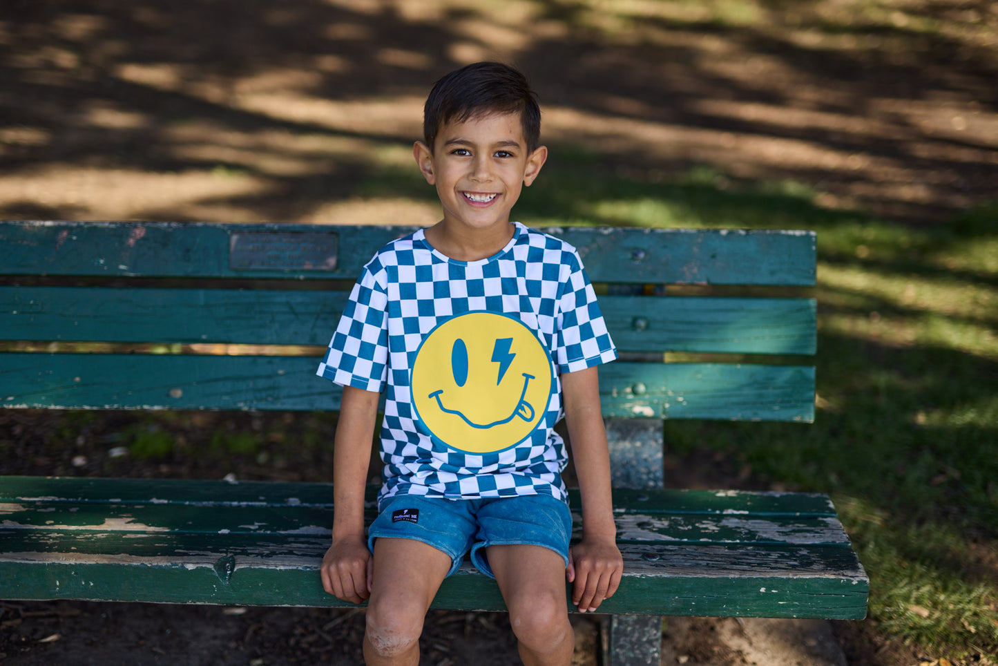 Radicool Smiley Chequerboard Tee Petrol | White
