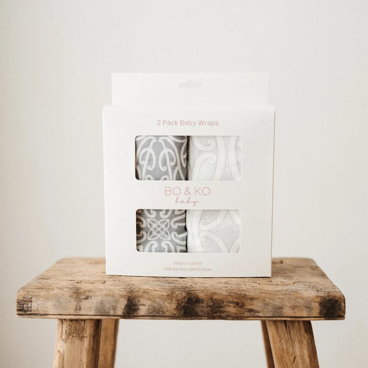 Bo & Ko 2 Pack Wrap Set Grey Te Pātiki & Blue Koru