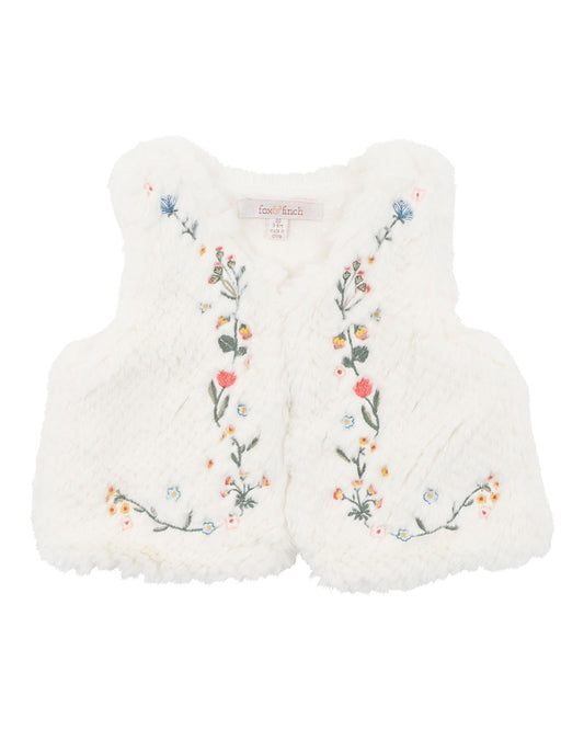 Minihaha Botanica Embroidered Faux Fur Vest
