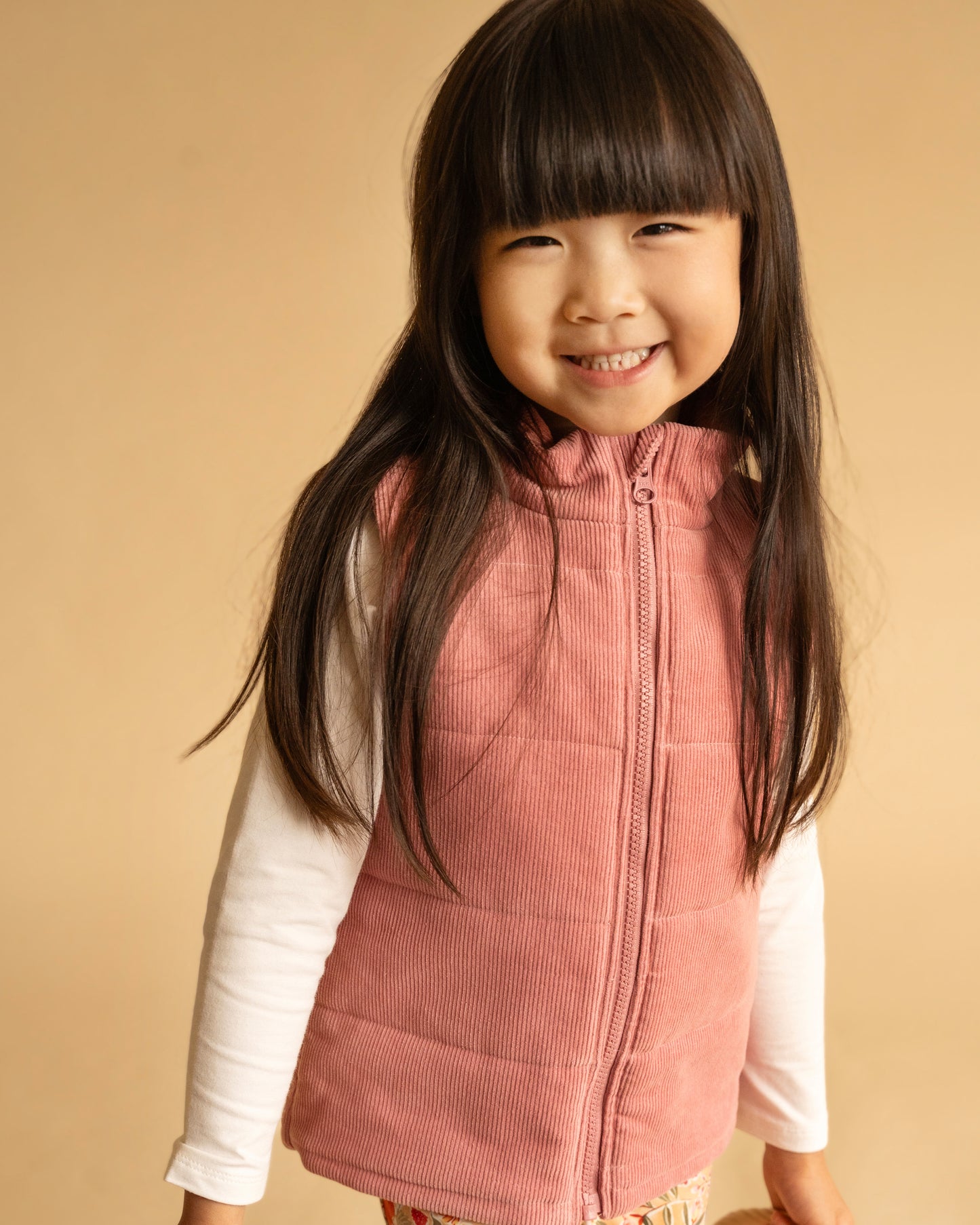 Minihaha Girls Wild Garden Quilted Zip Up Vest Rose