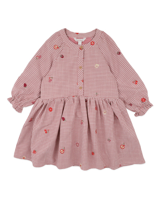 Minihaha Girls Orchard Bloom Embroidery Check Dress Dusty Pink