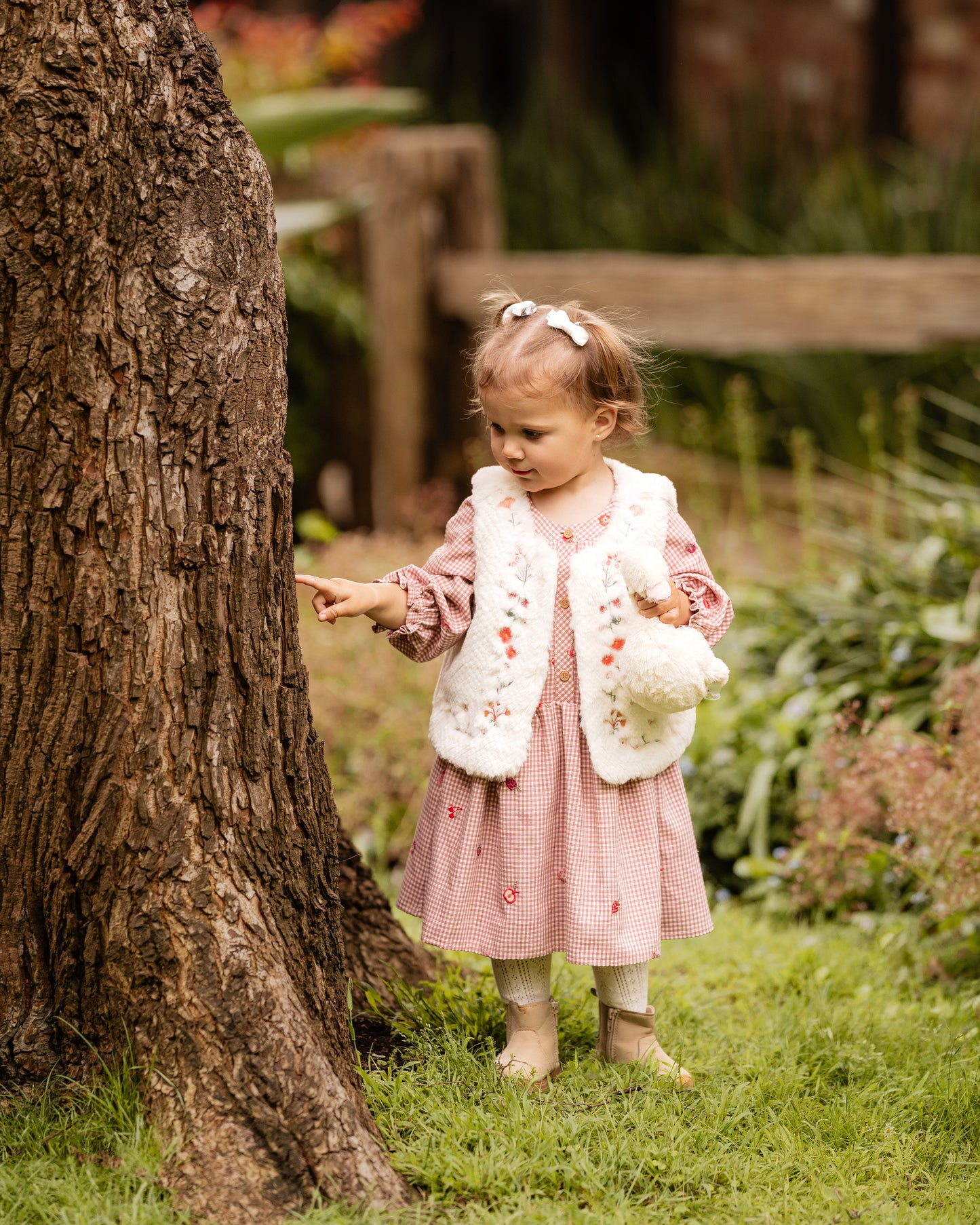 Minihaha Baby Orchard Bloom Embroidery Check Dress Dusty Pink