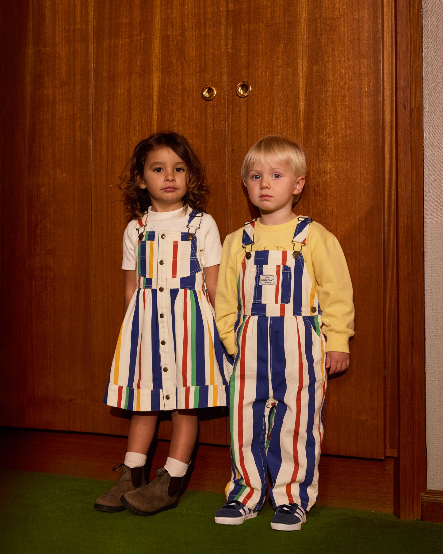 Goldie + Ace 90's Bold Stripe Austin Denim Overalls