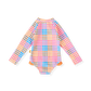 Goldie + Ace Rainbow Gingham Long Sleeve Frill Swimsuit