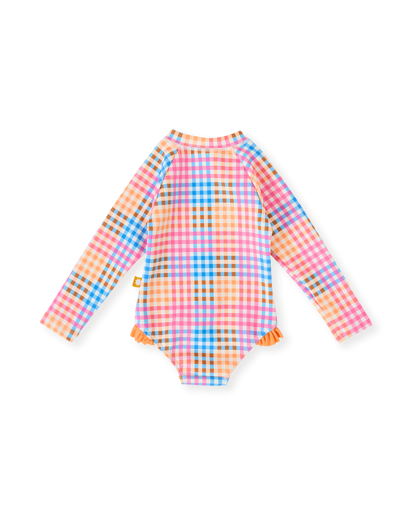 Goldie + Ace Rainbow Gingham Long Sleeve Frill Swimsuit