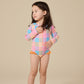 Goldie + Ace Rainbow Gingham Long Sleeve Frill Swimsuit
