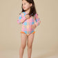 Goldie + Ace Rainbow Gingham Long Sleeve Frill Swimsuit