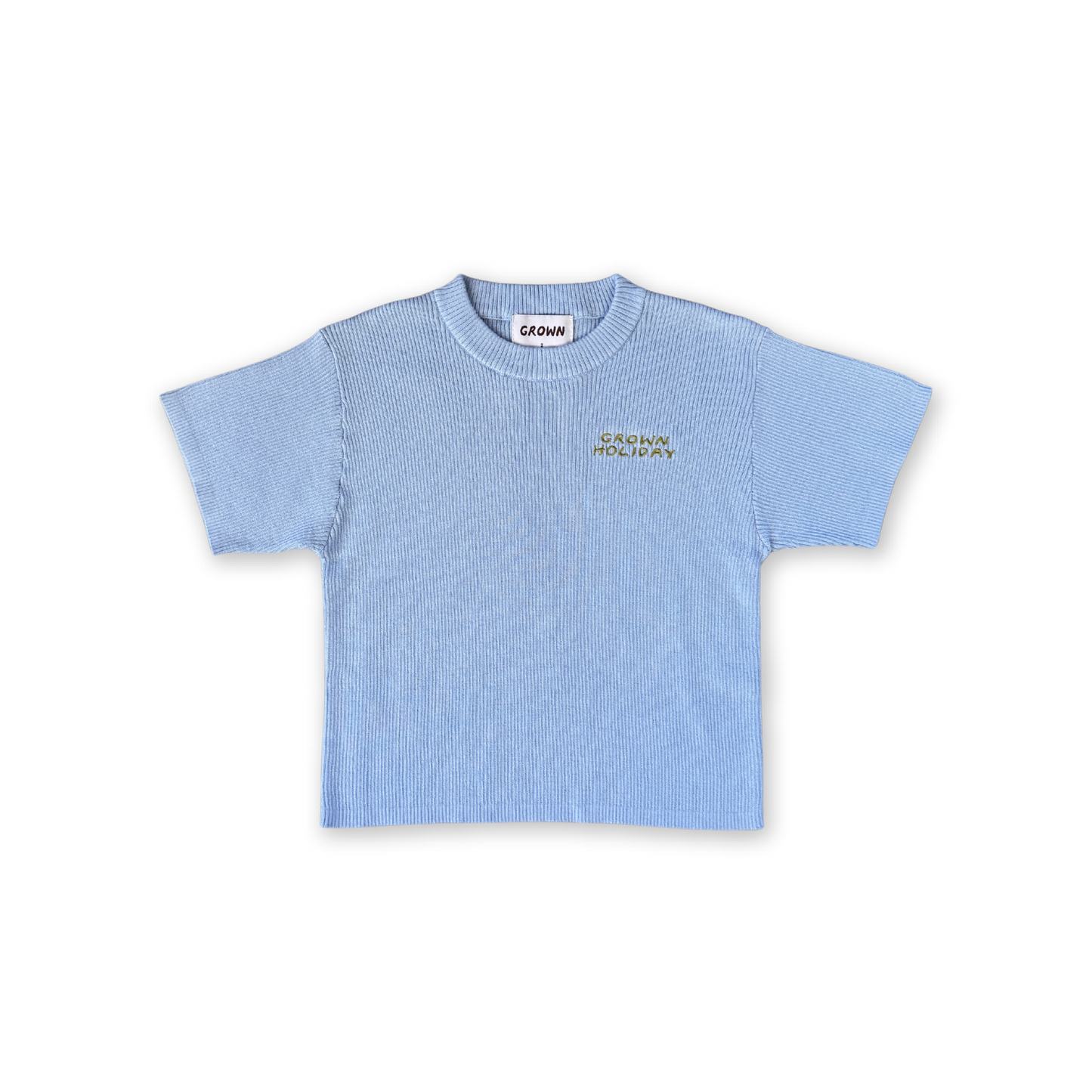Grown Organic Ribbed Knit Logo Tee Ocean