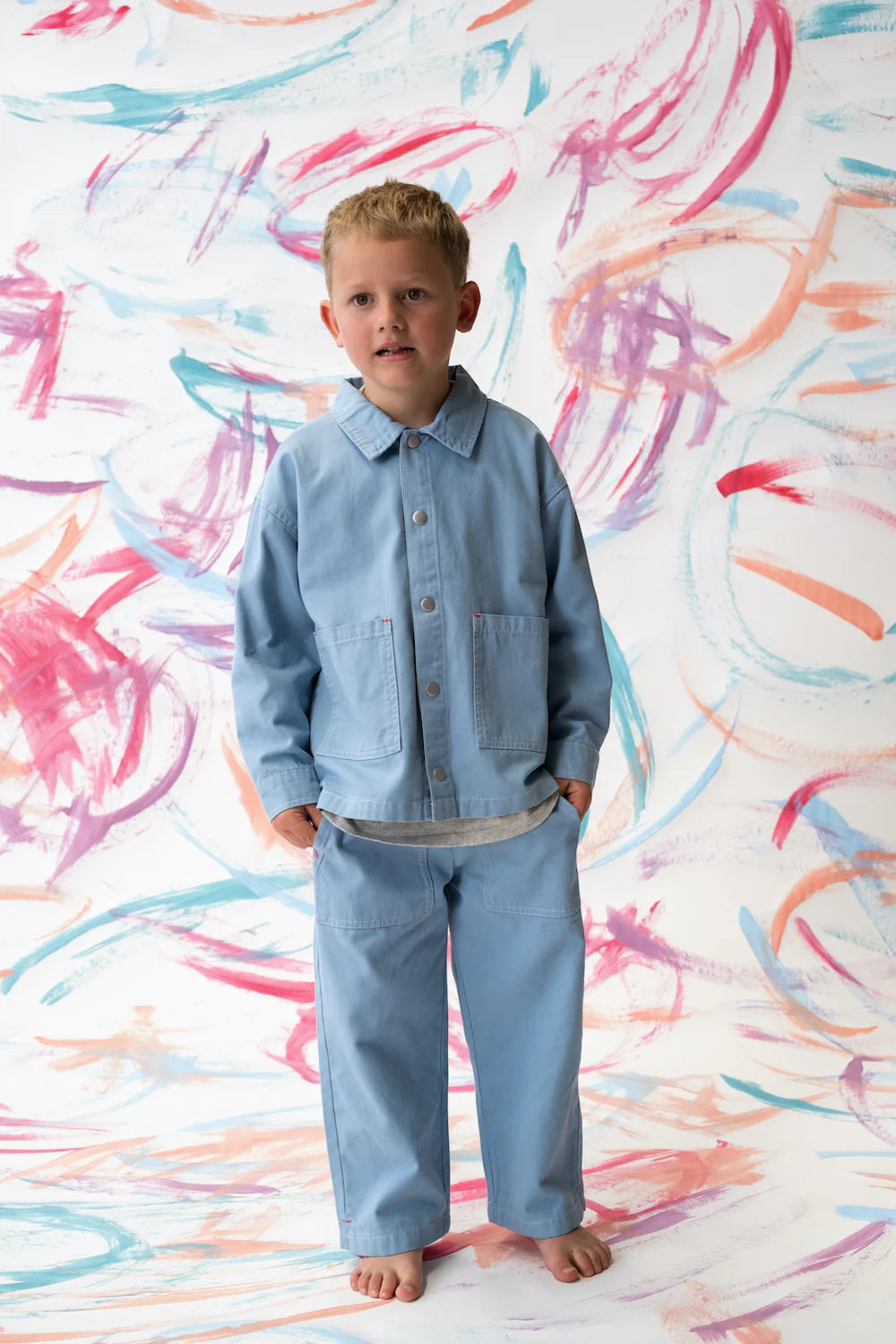 Grown Organic Canvas Utility Shirt Jacket Duck Egg