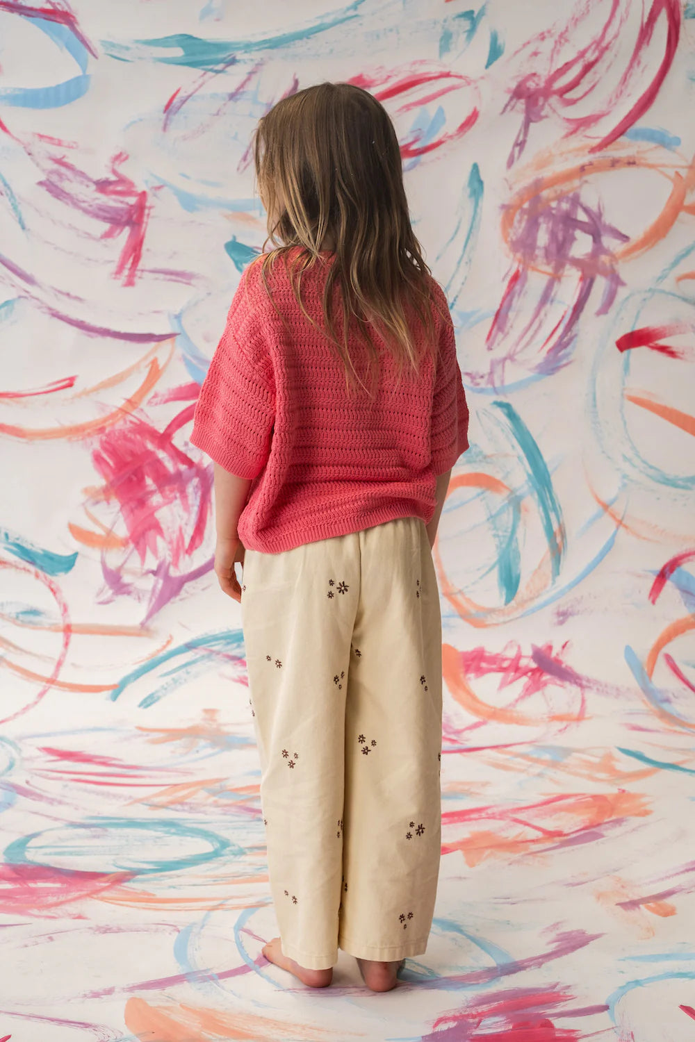 Grown Organic Denim Wild Flower Embroidery Pant Milk