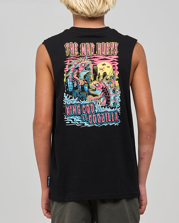 Mad Hueys King Cod Codzilla Muscle Tee Black