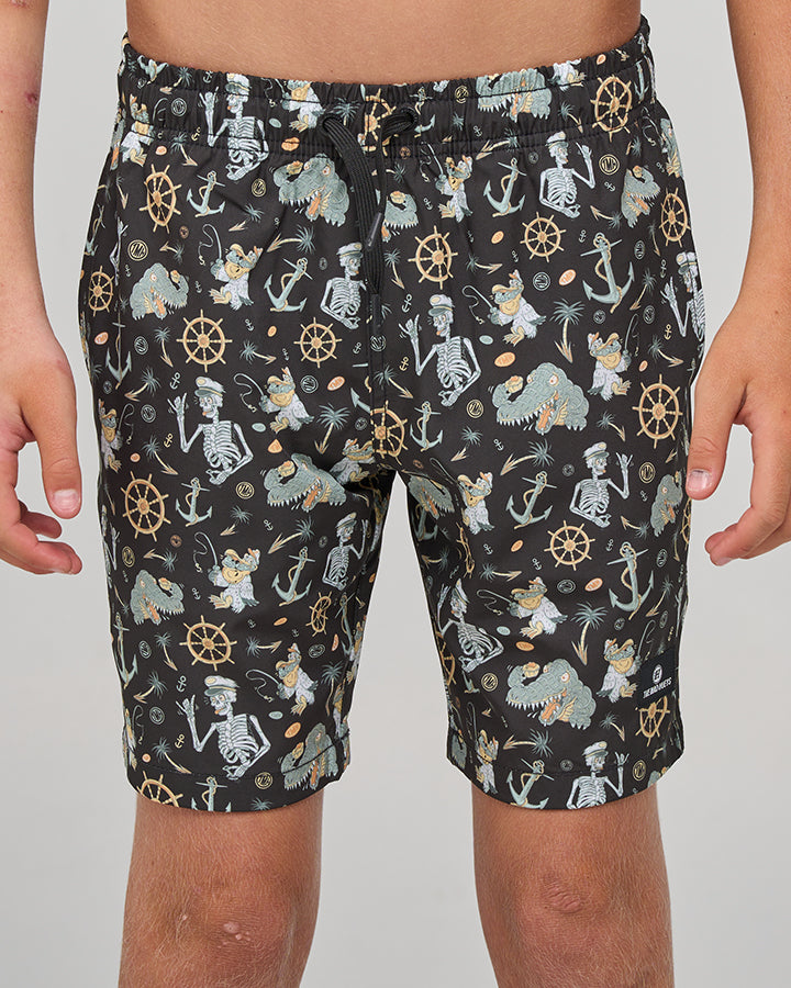 Mad Hueys Croc Captain Swim Volley Short Vintage Black