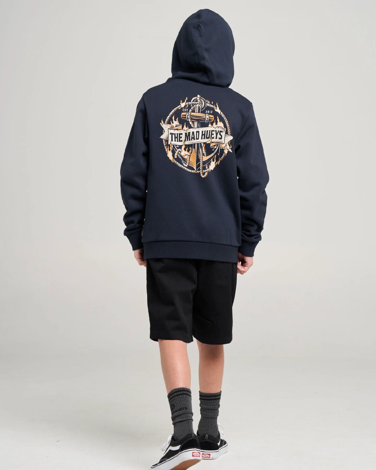 Mad Hueys Flame Anchor Hooded Pullover Navy