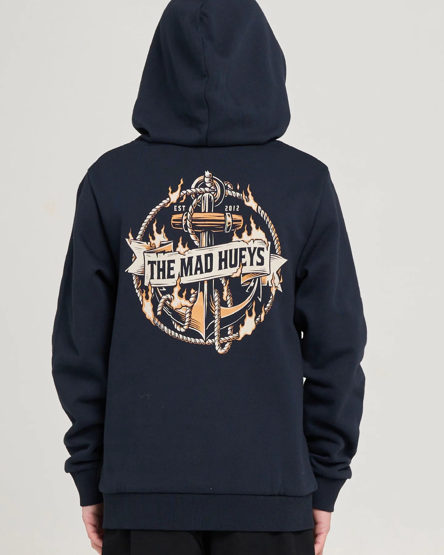 Mad Hueys Flame Anchor Hooded Pullover Navy