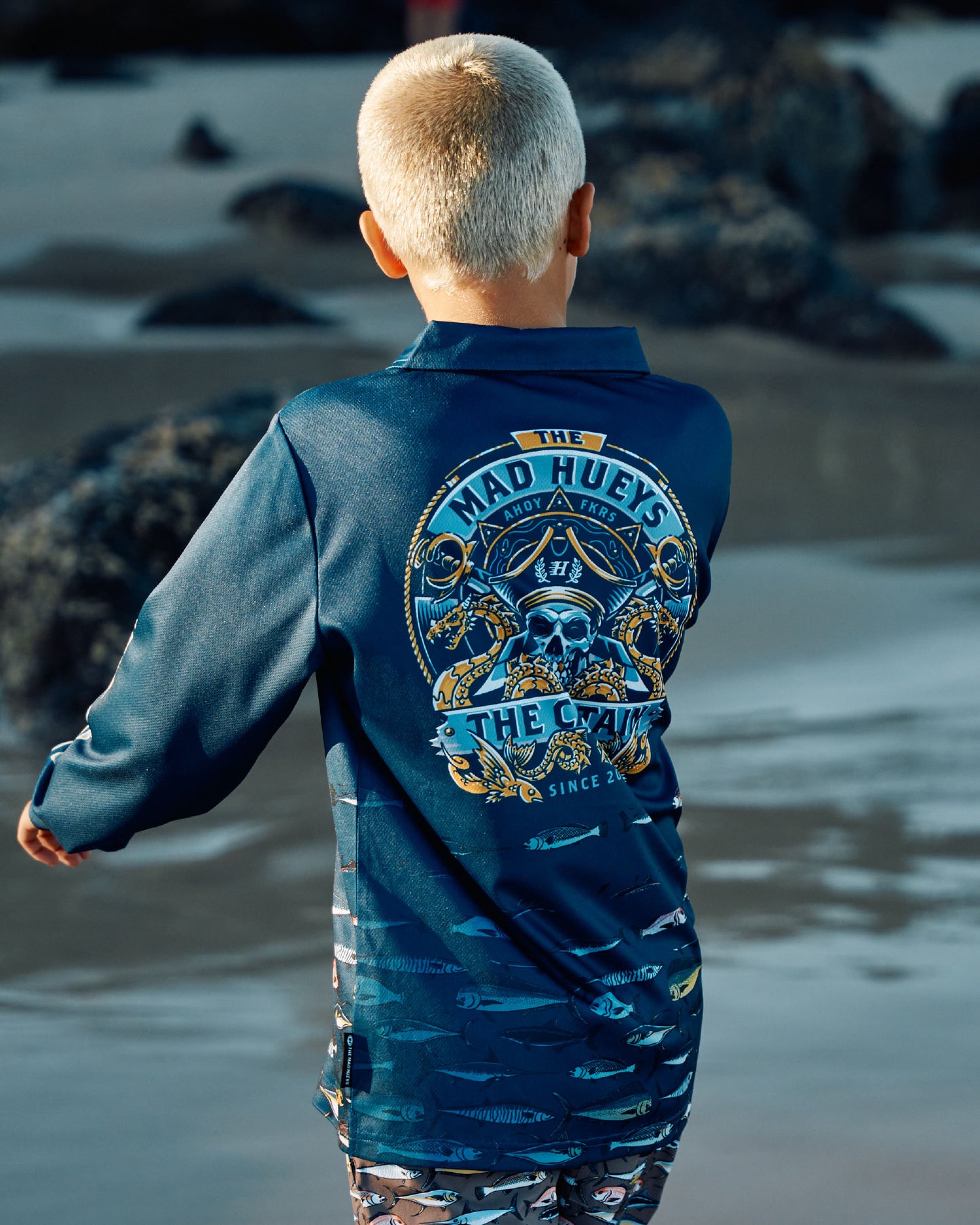 Mad Hueys Dragon Captain Youth UPF 50+ Fishing Jersey Navy