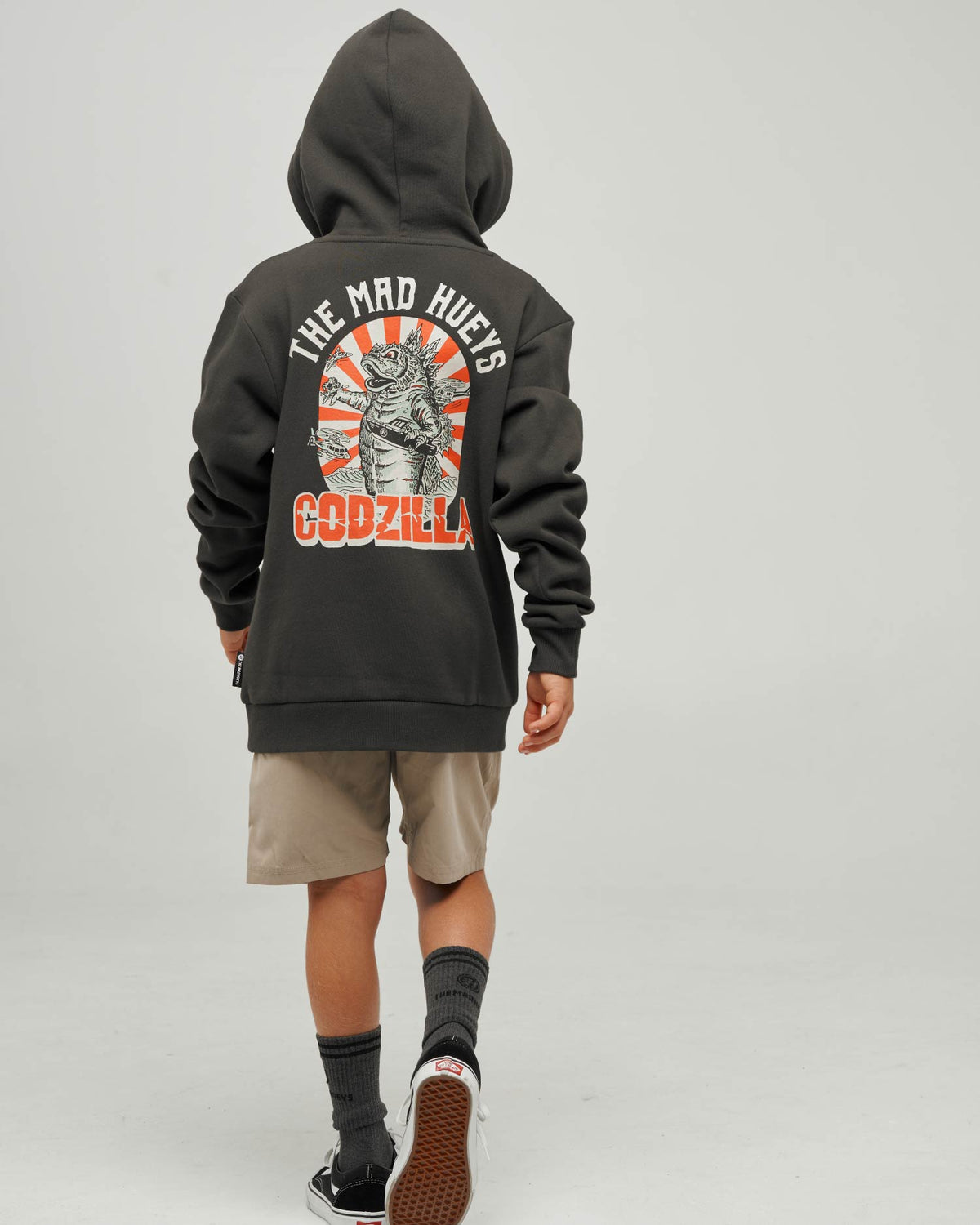 Mad Hueys Godzilla Forever Hooded Pullover Vintage Black