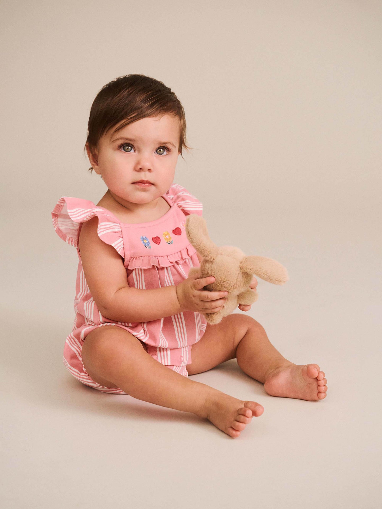 Huxbaby Floral Embroidery Stripe Playsuit Vintage Pink | Almond Milk