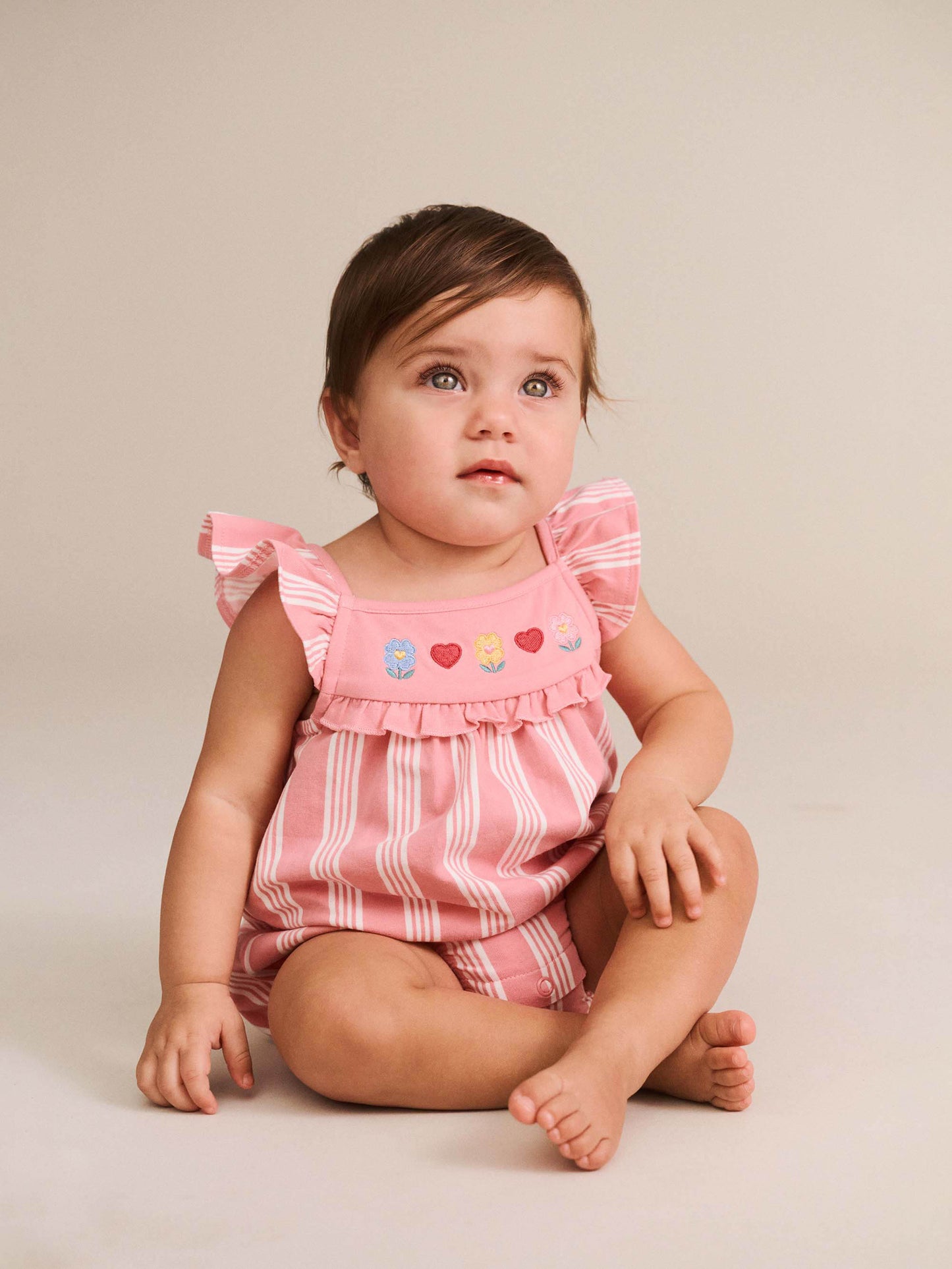 Huxbaby Floral Embroidery Stripe Playsuit Vintage Pink | Almond Milk