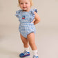 Huxbaby Dusty Blue Gingham Bow Playsuit